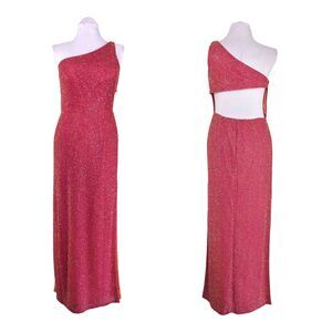 Sean Collection Prom Dress Maxi Gown Size L Pink Y2K Bead Silk Shoulder Sheath L